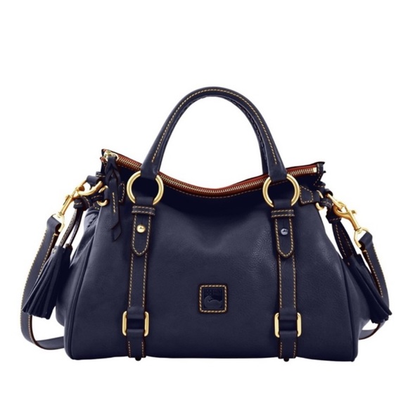 Dooney & Bourke NAVY Florentine Tasseled Pebbled Leather Satchel EUC - Picture 3 of 12